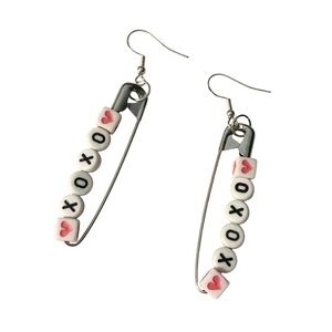 Handmade “XOXO” Beaded Safety Pin Earrings